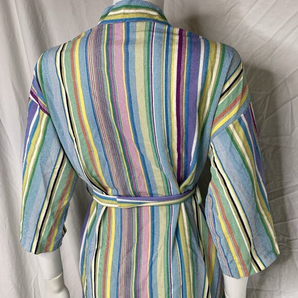 Triacetate Nylon Terry fuzzy textured short Robe striped Cover Up Womens Small - Picture 11 of 16